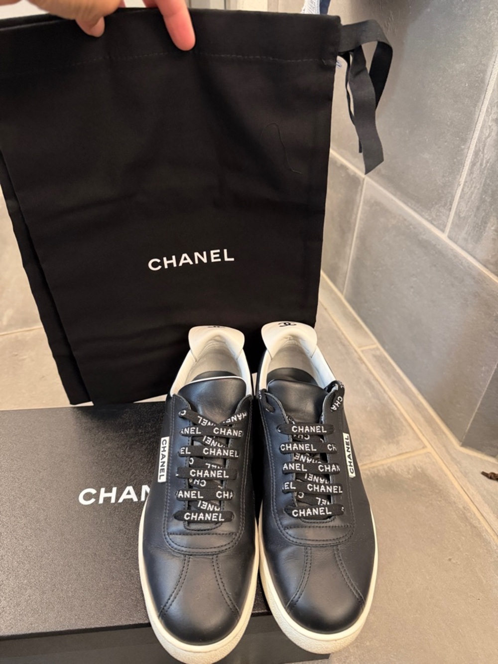 Authentic CHANEL Black and White Leather Low-Top Sneakers - Picture 4 of 4
